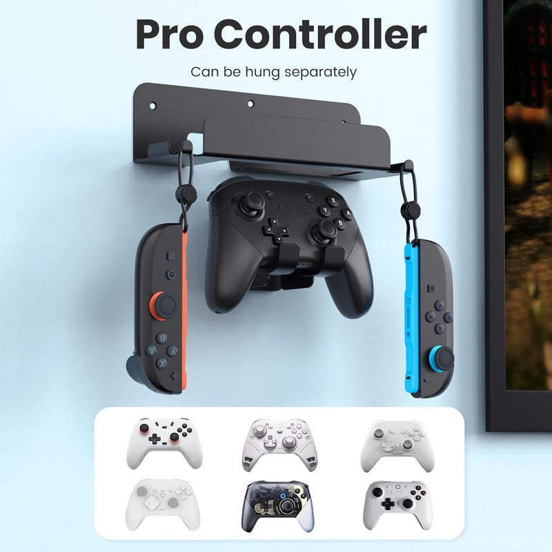 Thlevel Metal Wall Mount for Nintendo Switch 2/ Switch 1/Switch OLED Console Slim Design Organizer Shelf Behind TV Compatible with Joy-Con & Pro Controller Holder - Image 5